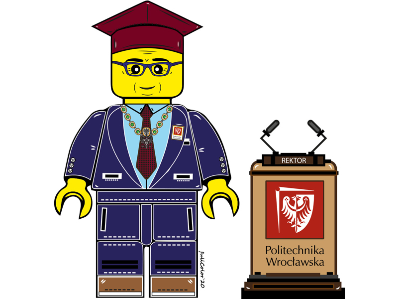 A visualization of the Lego minifigure of the Rector of Wrocław University of Science and Technology made by charActer fC.